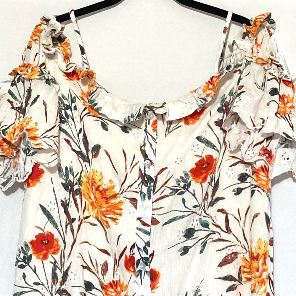 Floral Ruffle Button Up Cold Shoulder Shift Dress - Picture 8 of 11